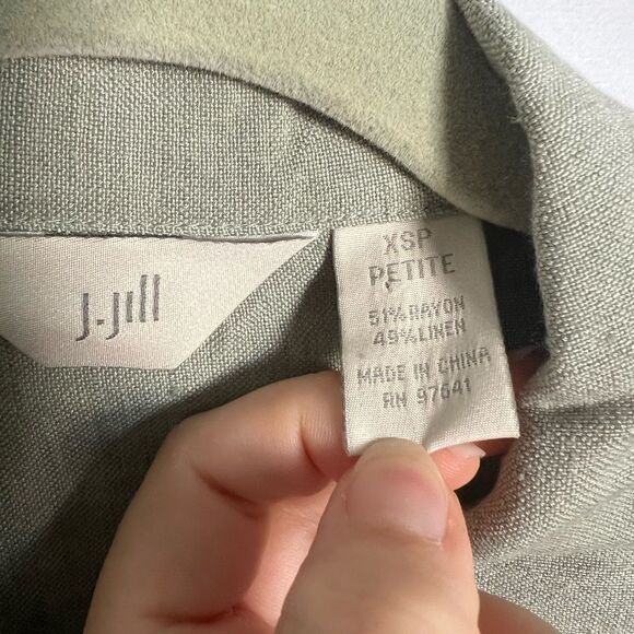 J Jill Sage Thin Blazer Shirt Button Down Linen Blend XS Petite - Picture 4 of 4